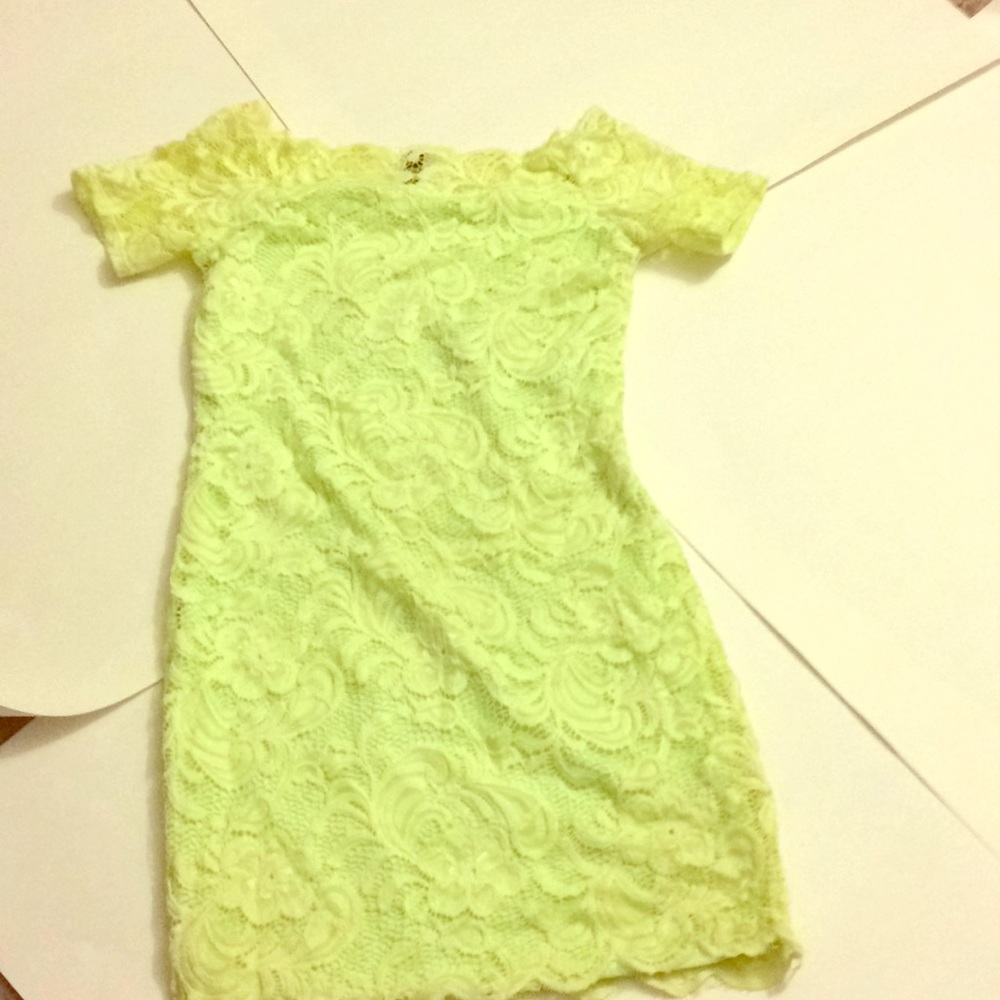 Neon yellow/green floral cut-out dress